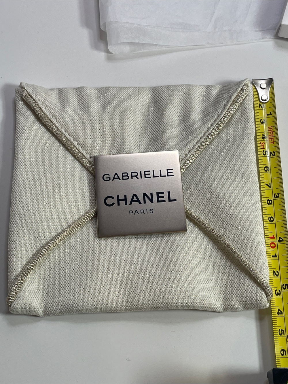 CHANEL Cream Gabrielle Fabric Pouch with Metal Plaque - Picture 4 of 9